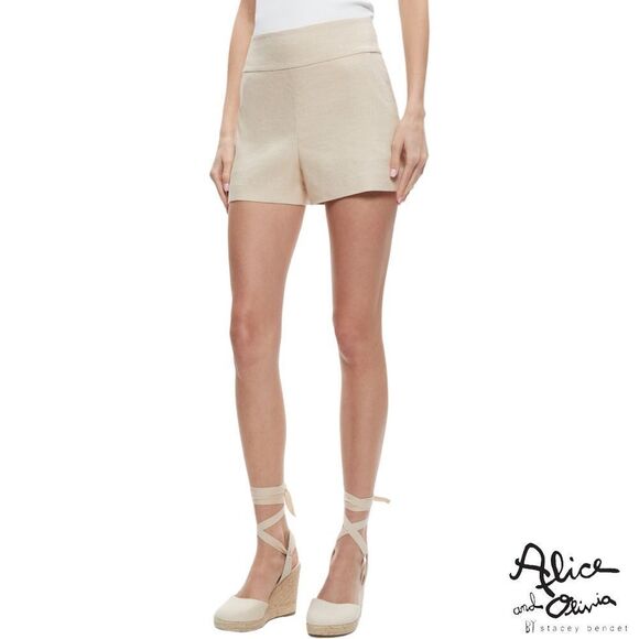 Alice + Olivia **NWT** Donald High Waisted Linen High Waisted Short in Natural - Picture 7 of 12